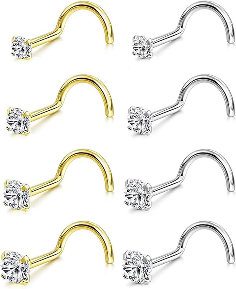 Incaton 20G Stainless Steel Nose Rings for Women Nose Rings Hoops L Shaped Nose Studs Screw Nose Piercing Jewelry for Women Men Silver Rose Gold Black Rainbow - Image 1